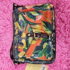New Patricia Nash Avellino Leather Winter Bloom Print Front Pocket Crossbody